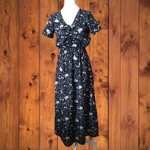 Ace Fashion Women's Small Black Floral Lightweight Maxi Dress Short Sleeve